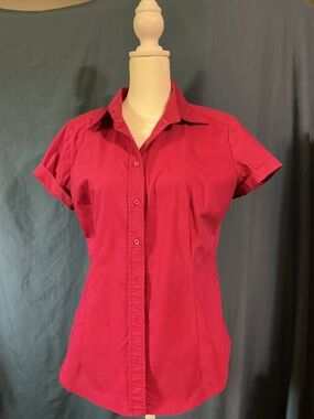 New York & Company Pink Burgndy Sleeve Blouse